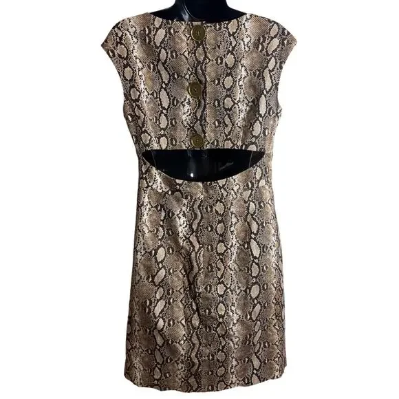 Michael Kors Snakeskin Print Sheath Dress Size 8 Tan Brown Cap Sleeve Lined EUC - Picture 5 of 10